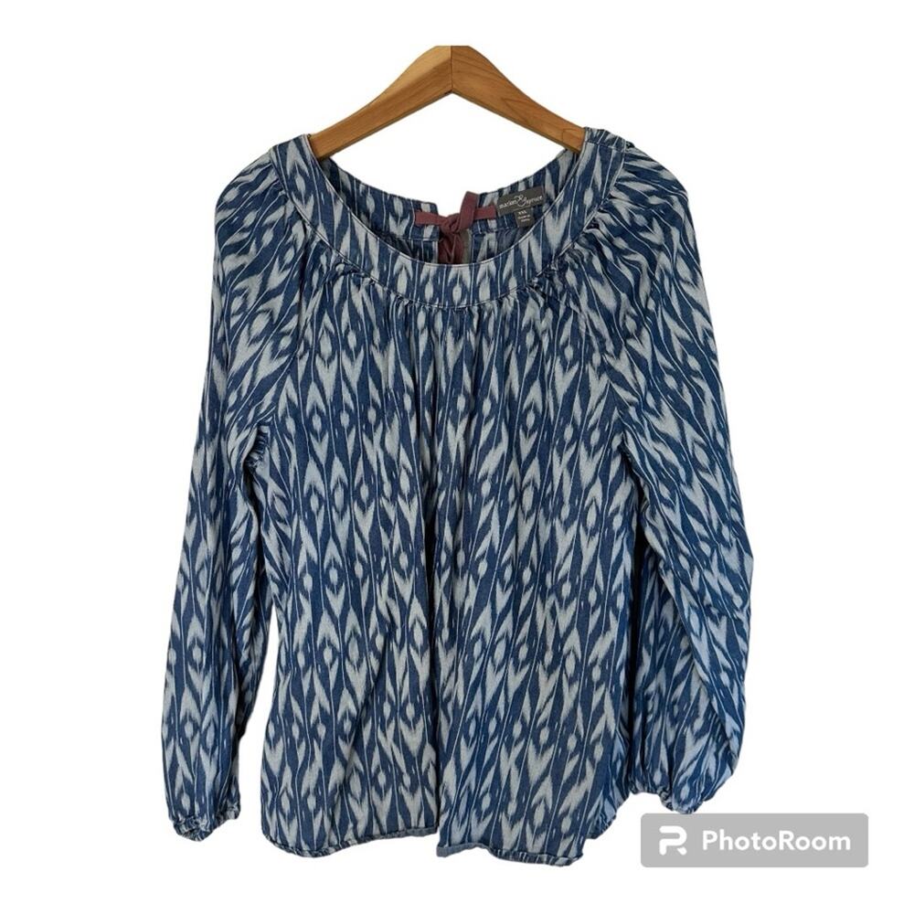 Stitch Fix x Market & Spruce Tie Back Bow Blue Geometric Blouse Size XXL